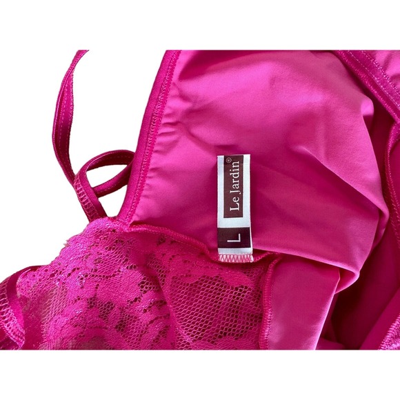 Le Jardin Women's Chemise Mini Sleep Dress Sleeveless Size M Pink w/ Lace - Picture 3 of 6